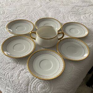 Tirchenreuth Bavaria Germany Vintage Porcelain Saucers and Sugar Bowl set of 7 C